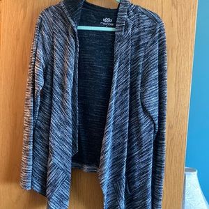 Maurices black and white drape open cardigan XL with hood